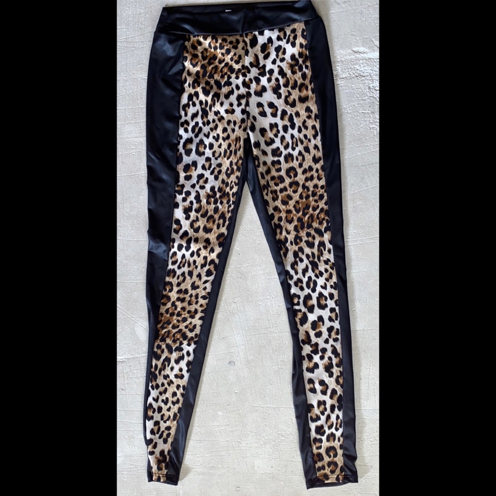 NEW Charlotte Russe faux leather/leopard leggings